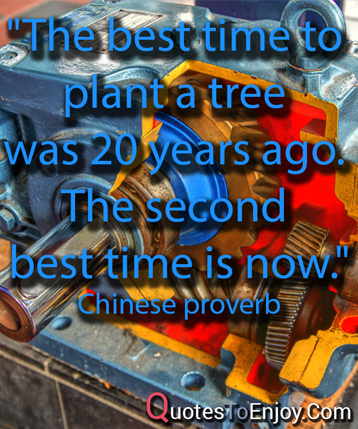 "The best time to plant a tree was 20 years ago. The... Chinese proverb