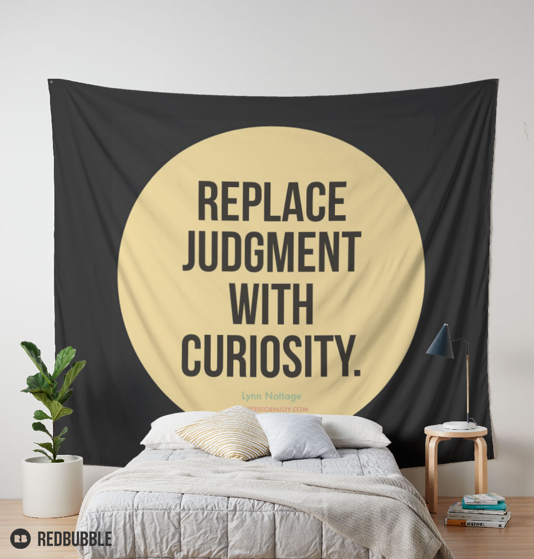 Replace judgment with curiosity quote tapestry